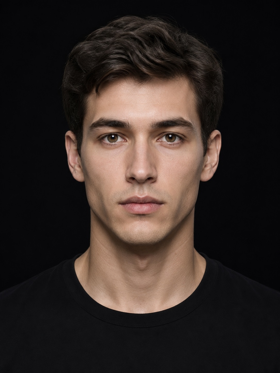 Front face lighting reference portrait with soft even illumination