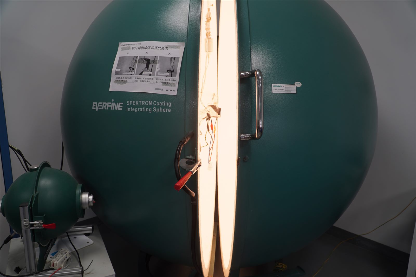 Integrating sphere photometric test running in ENCORE track light lab