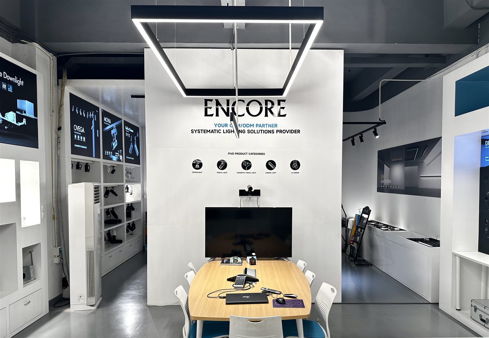 ENCORE showroom displaying ODM OEM systematic lighting solutions