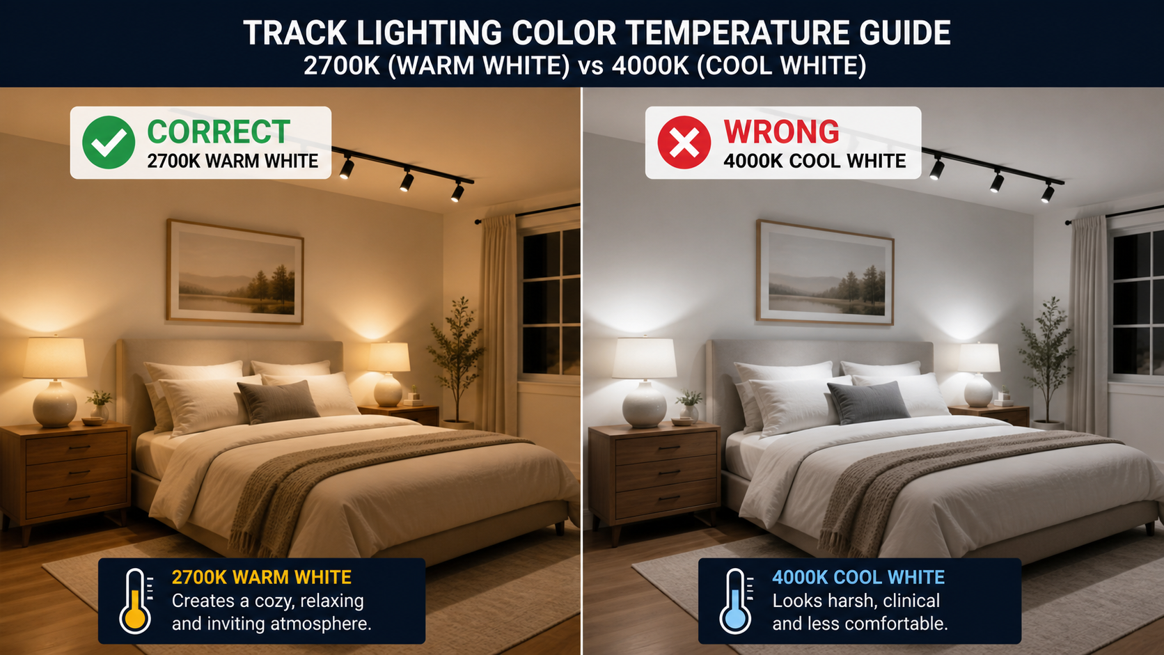 2700K vs 4000K bedroom lighting CORRECT vs WRONG comparison guide