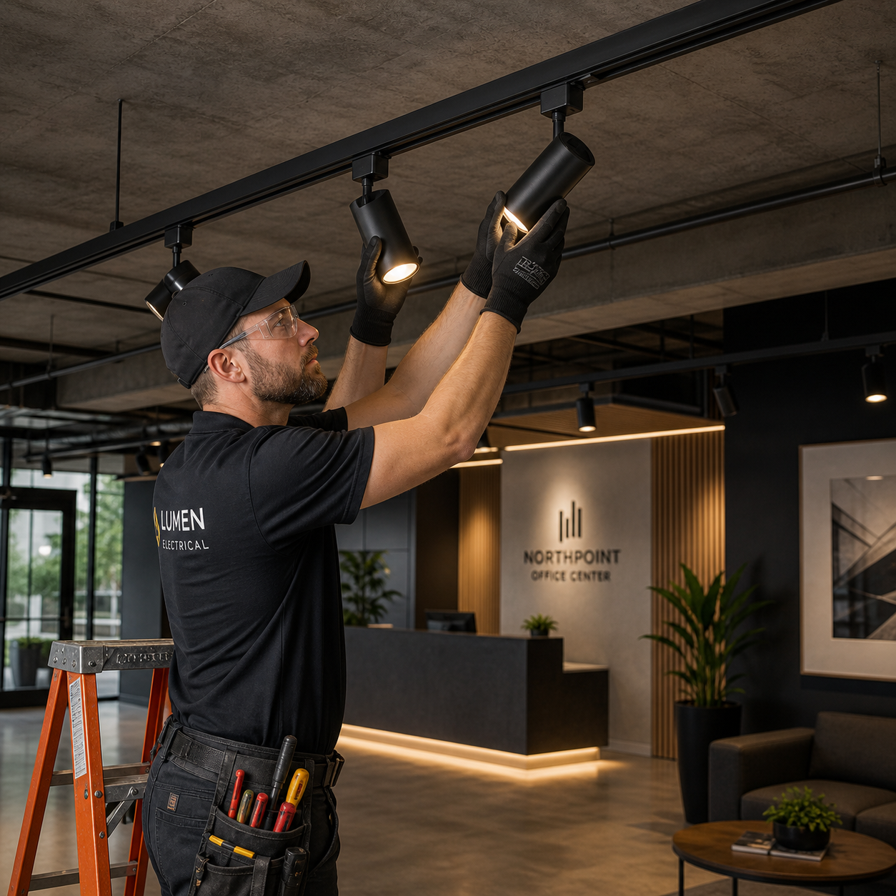 Commercial track lighting installation electrician