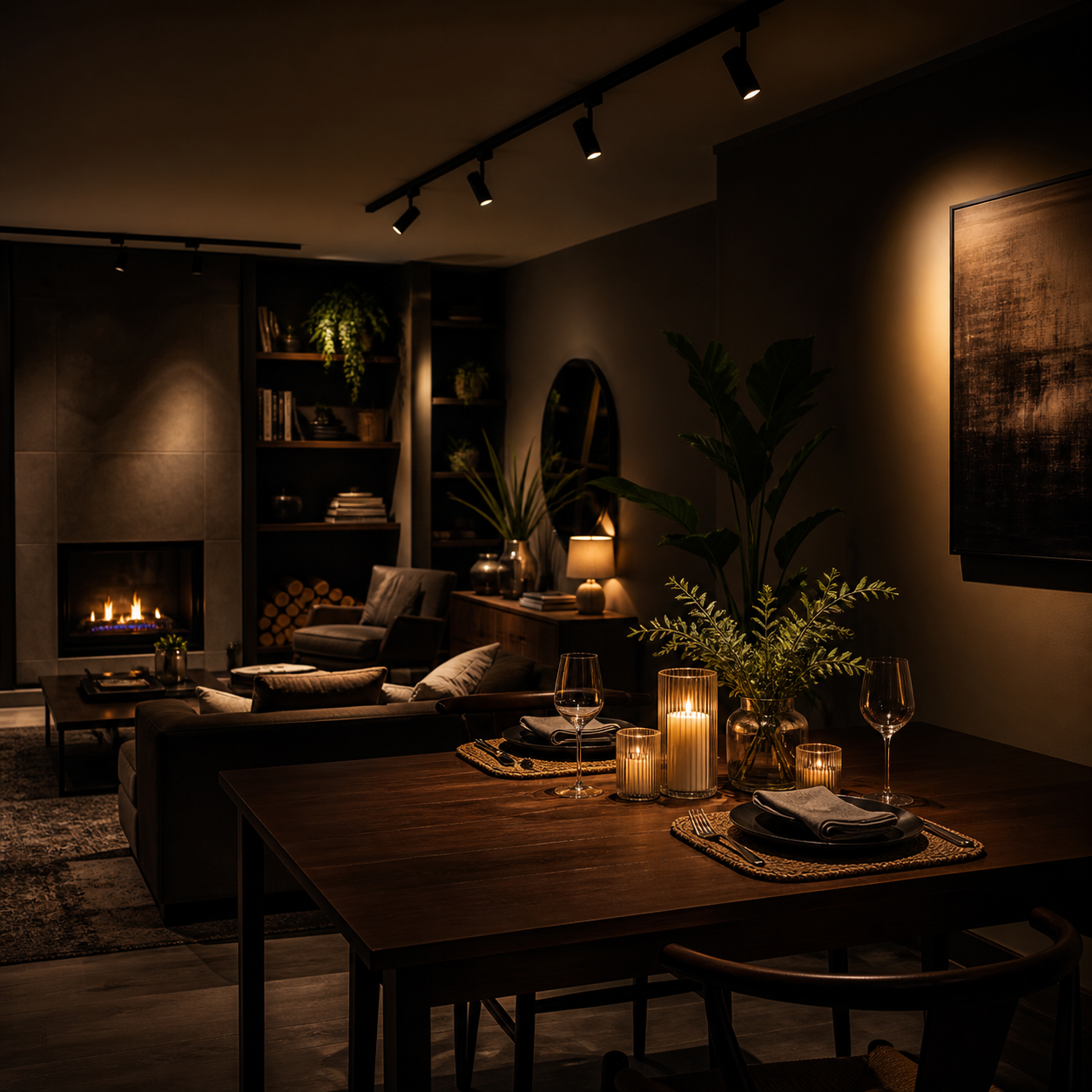 Triac dimmed track lighting cozy dining