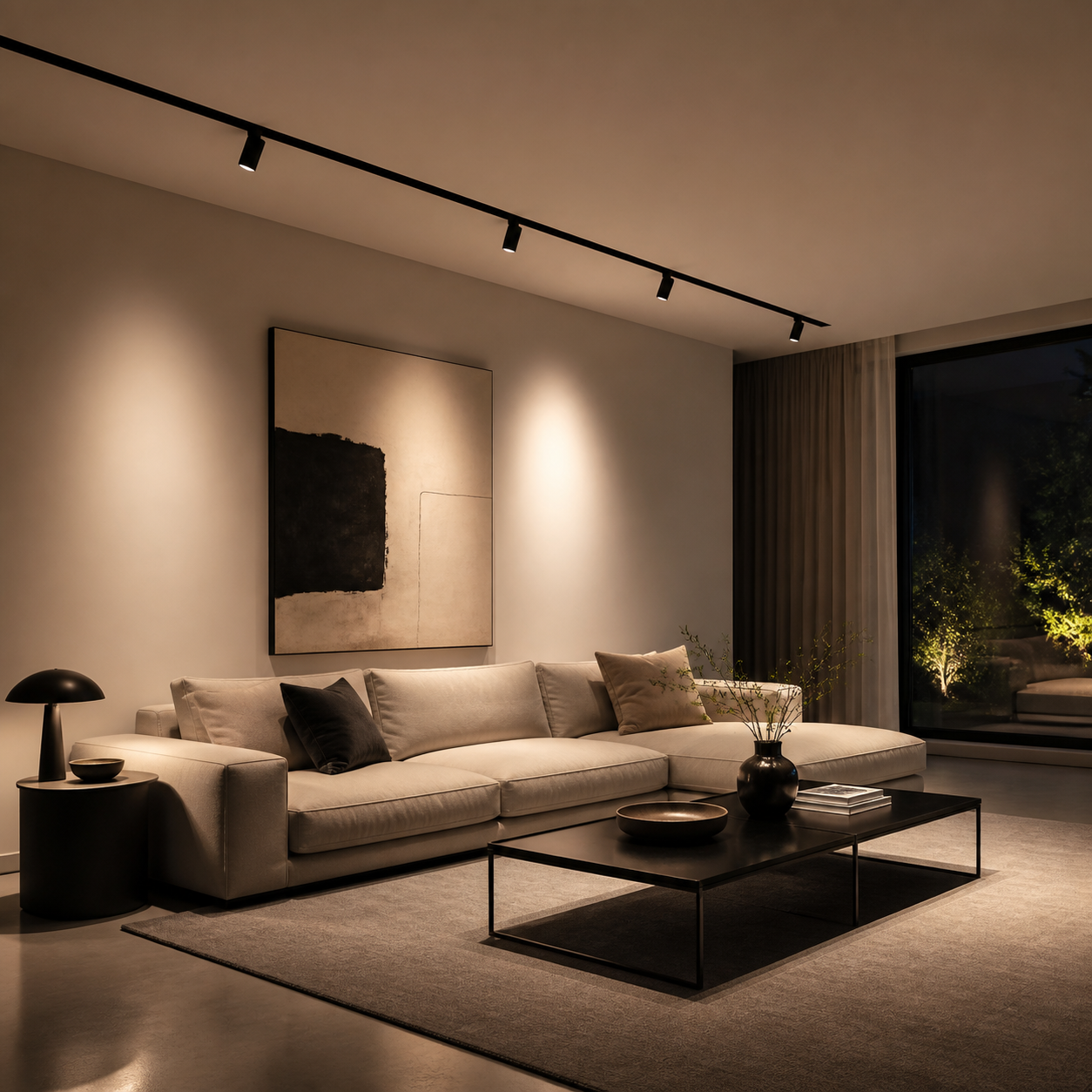 magnetic track lighting in a modern living room