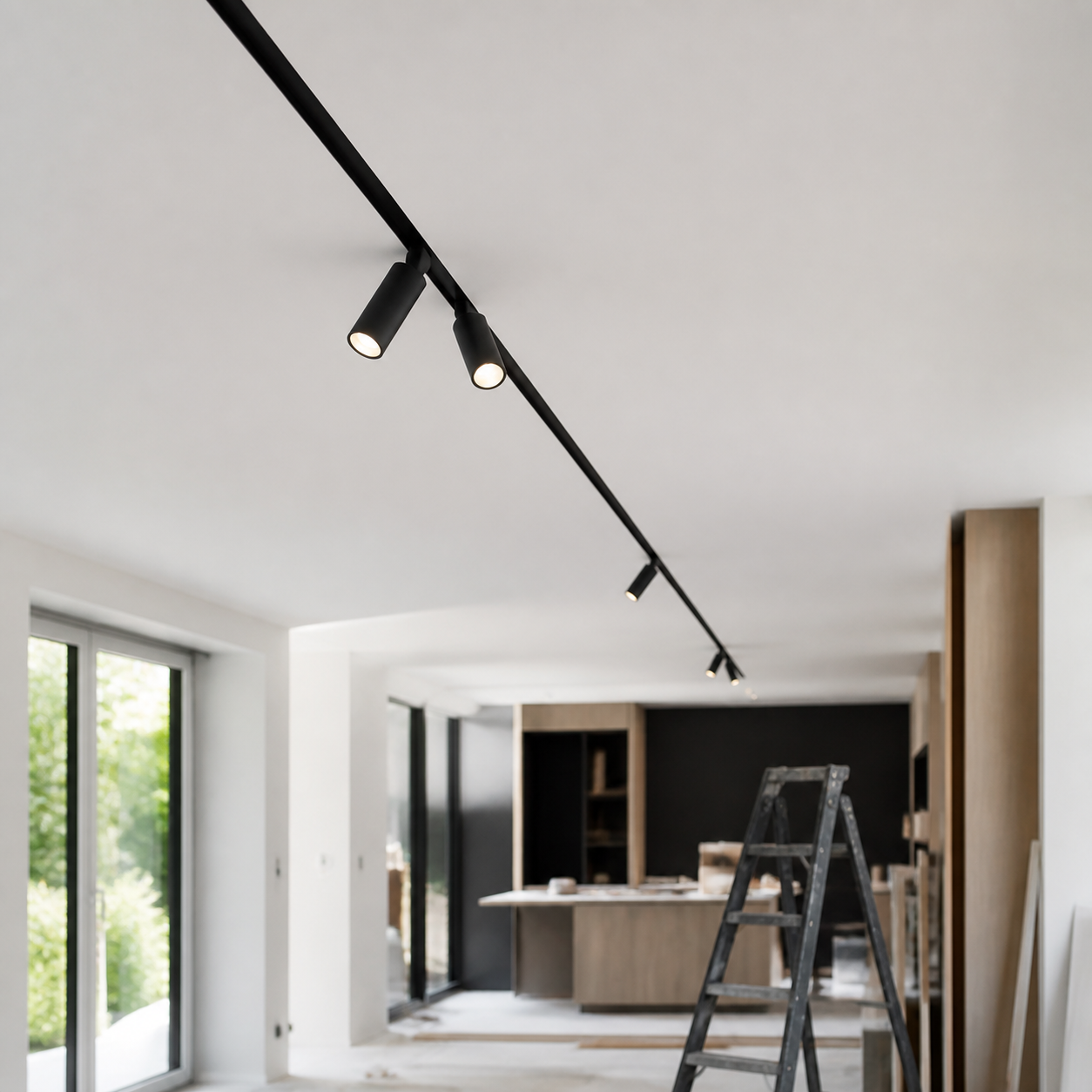 recessed magnetic track lighting in plasterboard ceiling