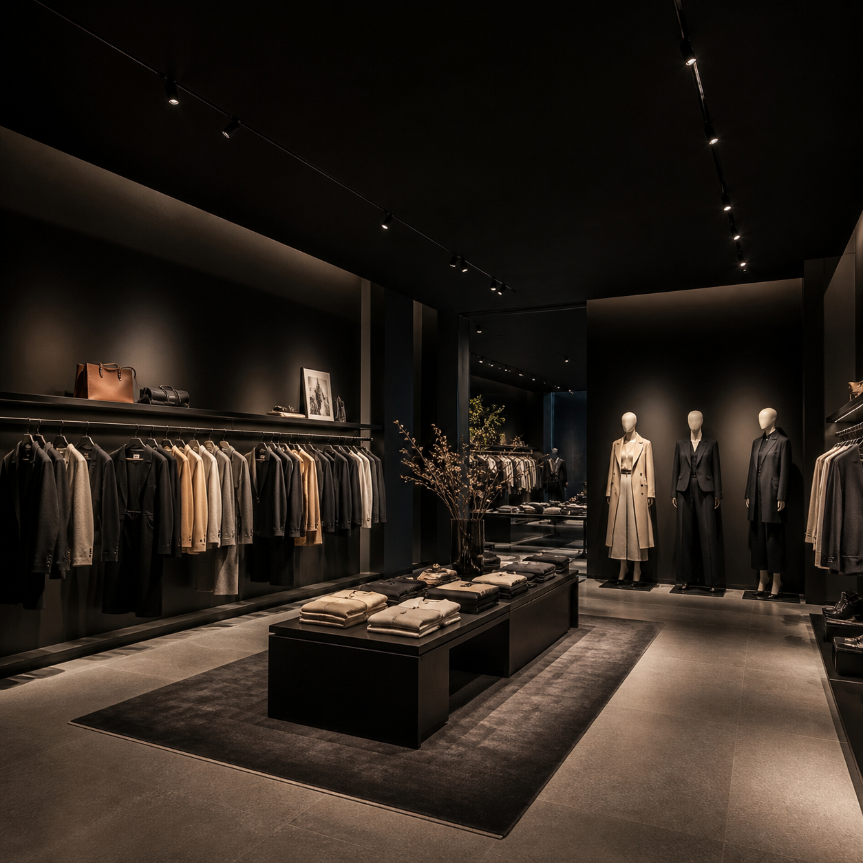 magnetic track lighting in a fashion boutique