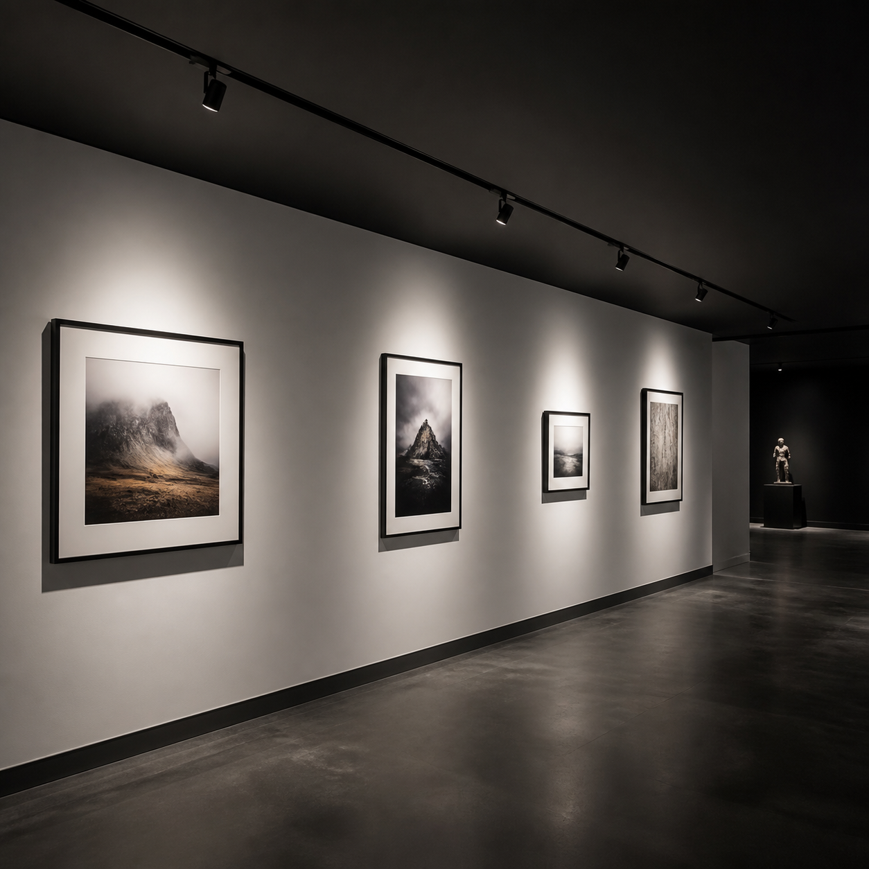 magnetic track lighting in an art gallery