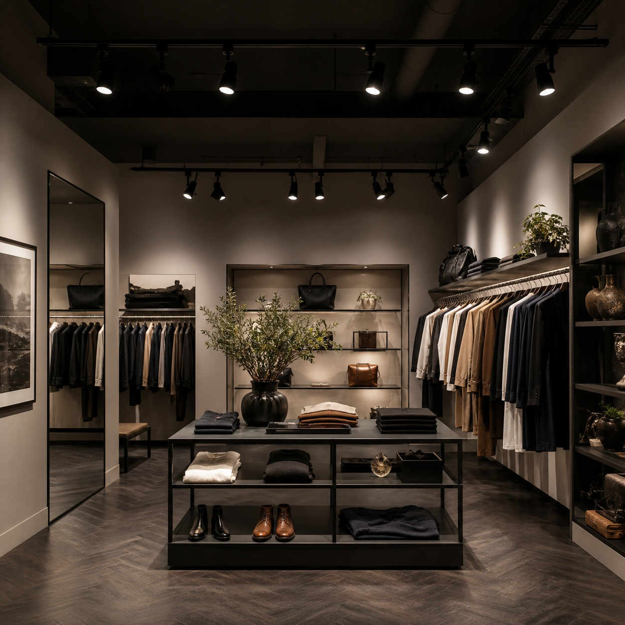 boutique retail with black track spotlights