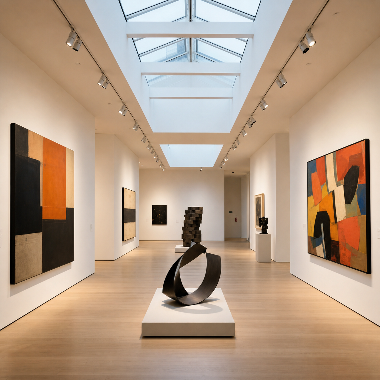 Museum gallery illuminated by high CRI 95 LED track lighting