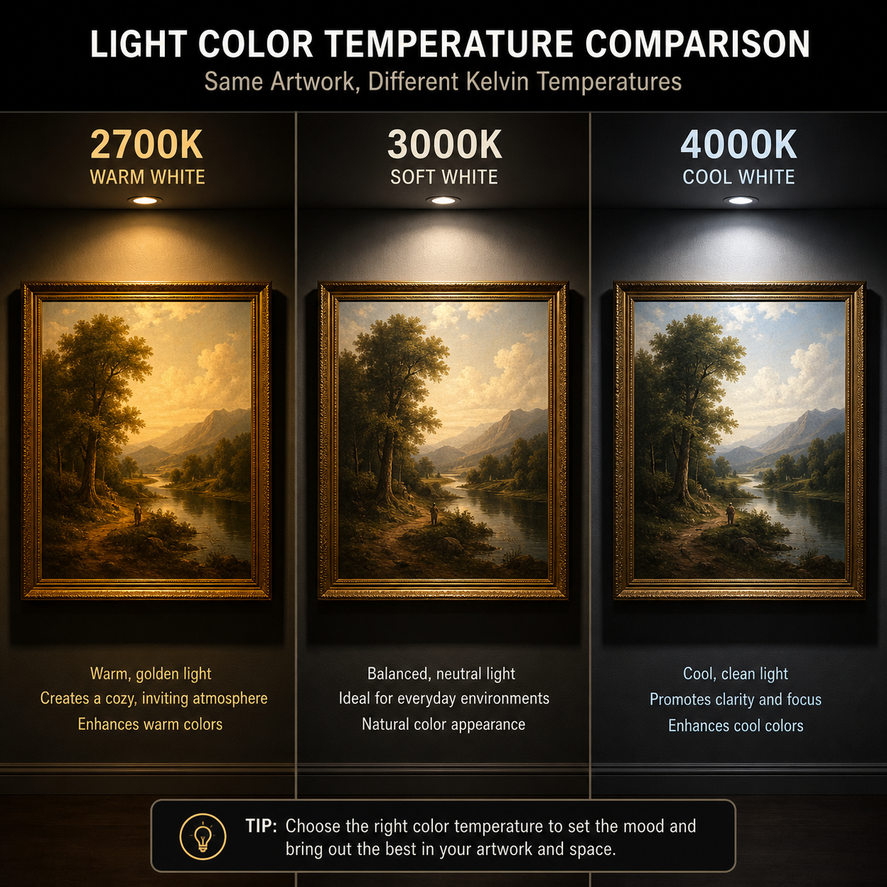 museum lighting color temperature 2700K 3000K 4000K comparison