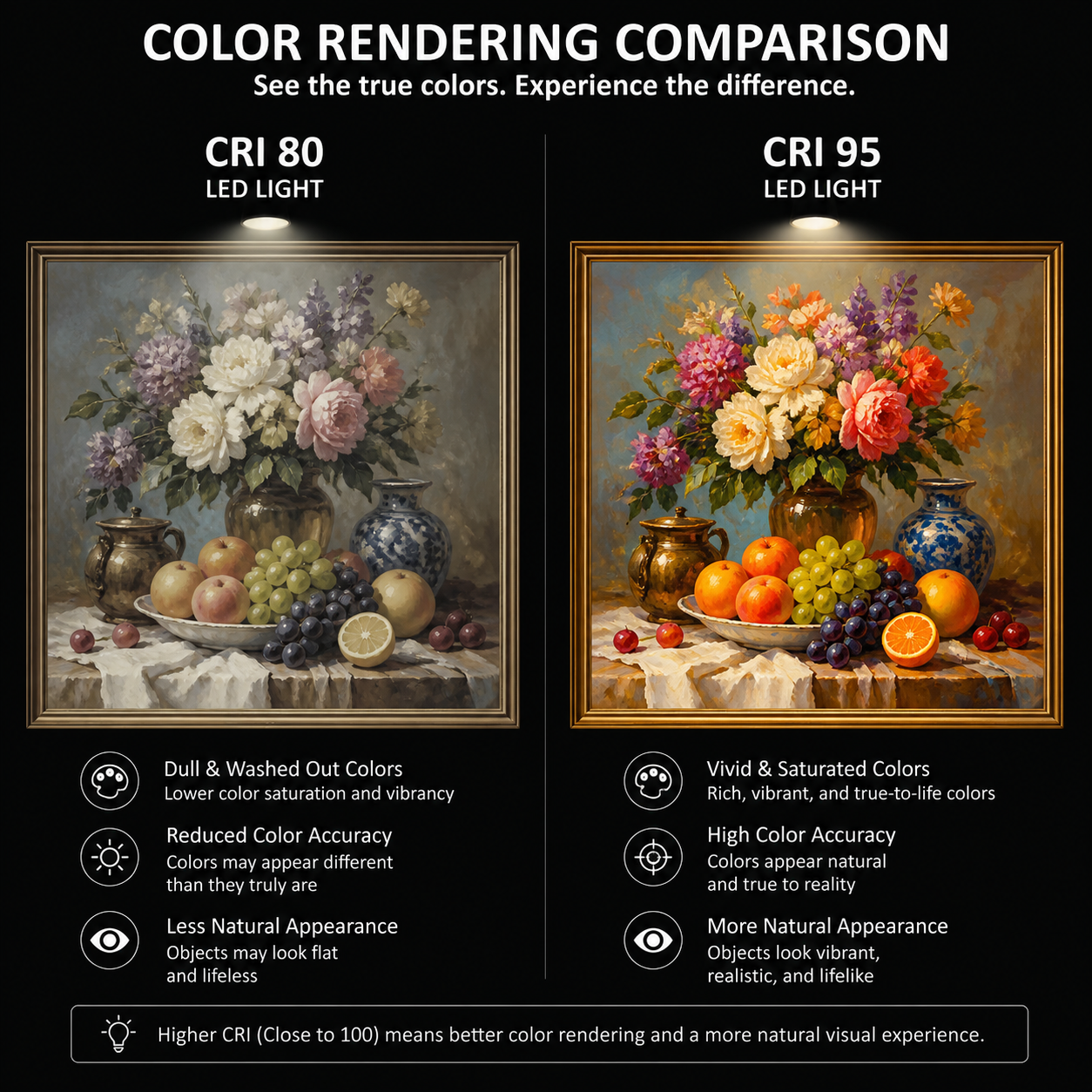 museum lighting CRI 80 vs CRI 95 comparison