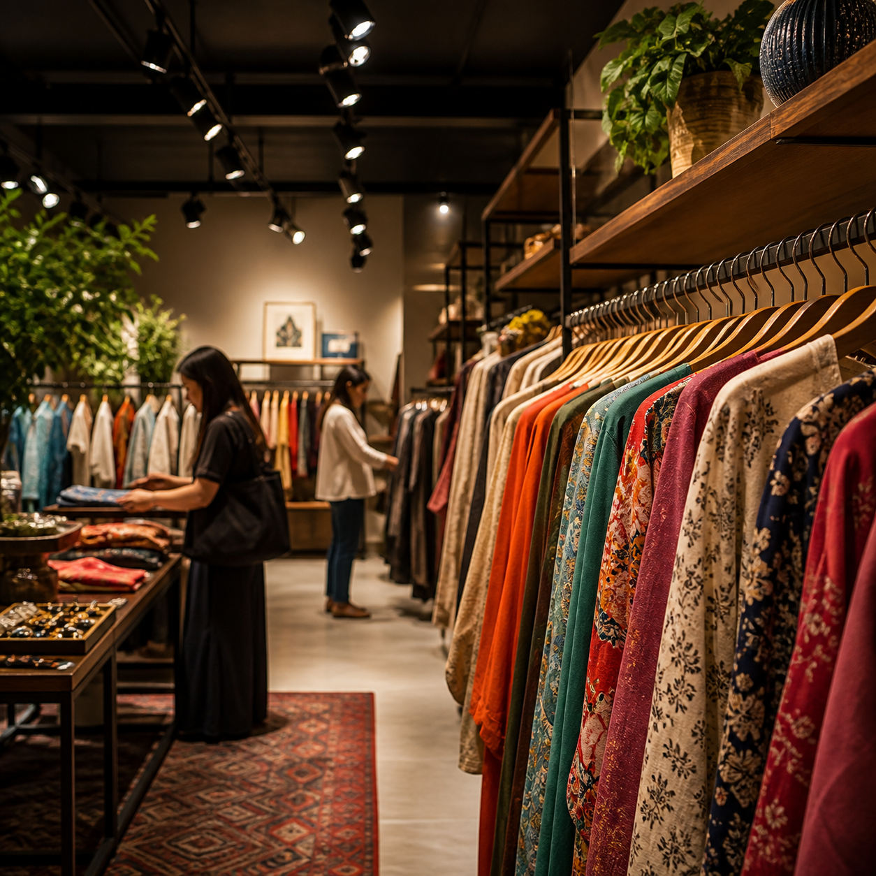 Retail store with CRI 90 LED track lighting accent spots on merchandise