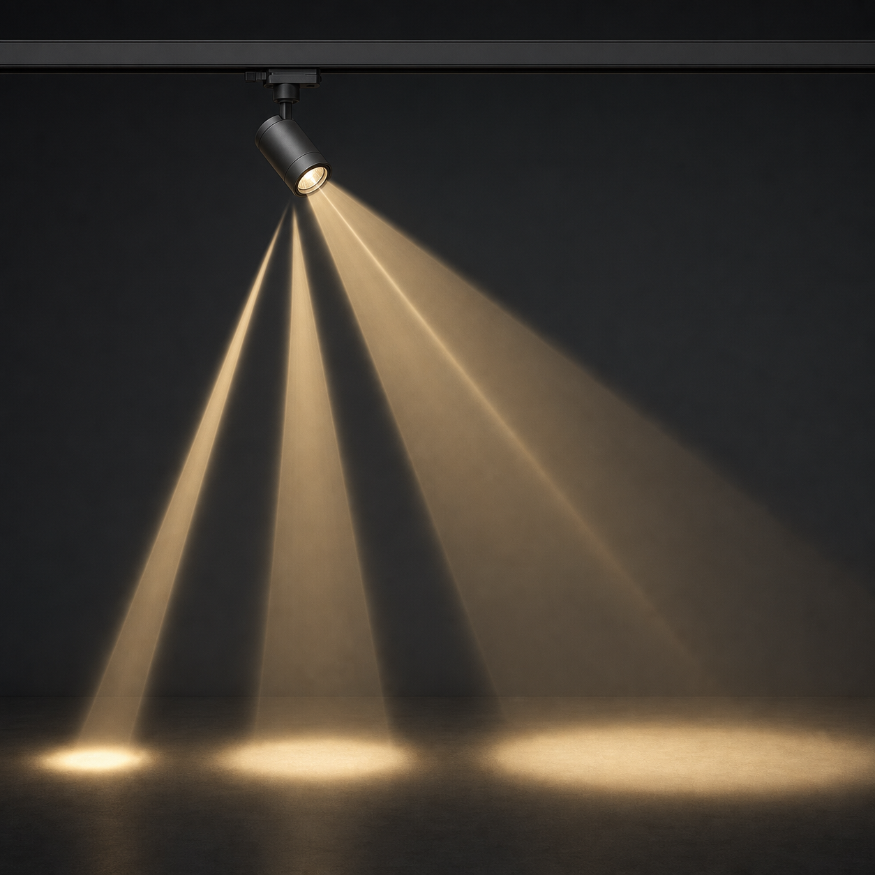 Diagram of LED track light beam angle cones at 15, 24, 36 and 60 degrees