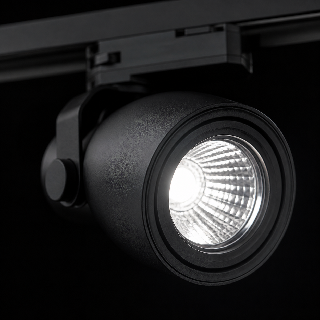 Close-up of architectural LED track lighting fixture head