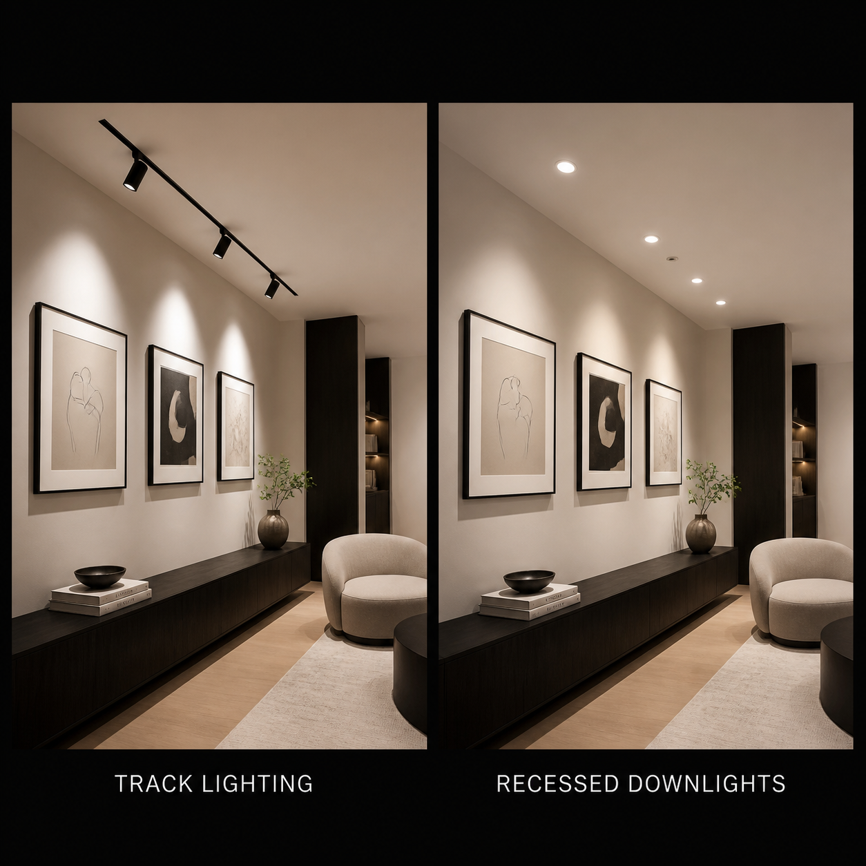 Track Lighting vs Recessed Downlights comparison hero