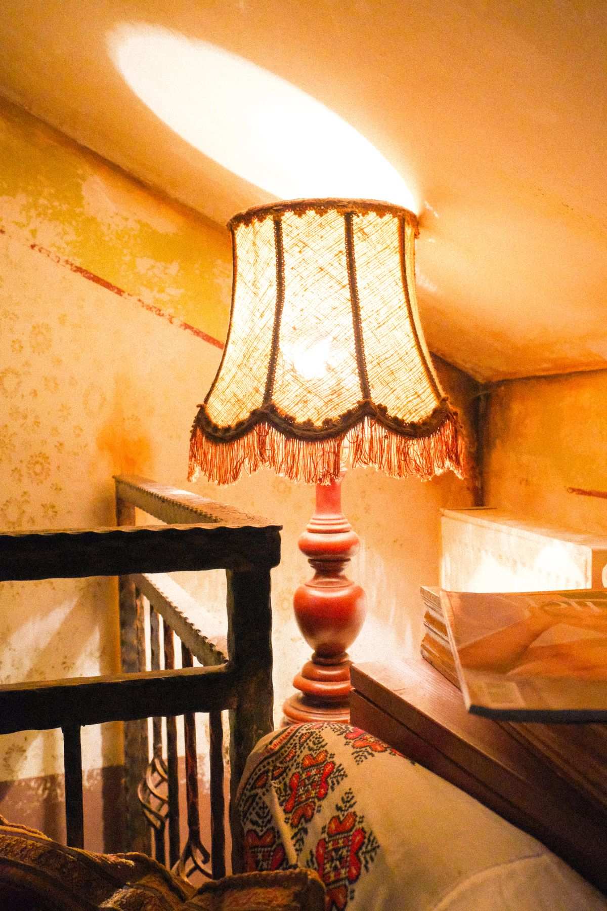Warm vintage bedroom with retro lamp creating a cozy ambiance at home